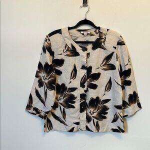 JM Collection Brown & Cream Floral Button-Down 3:4 Length Sleeve Shacket Sz 18